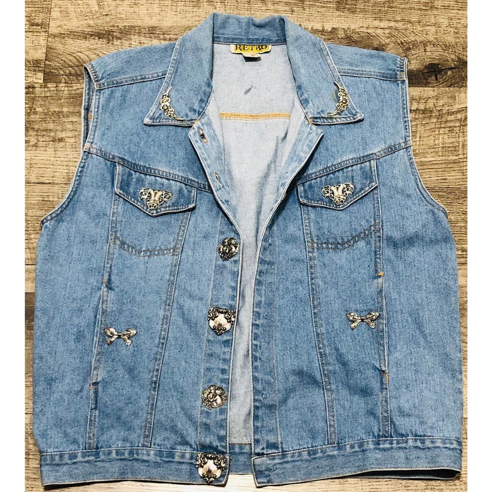 Vintage RETRO Denim Vest Women's Size Med M Jeans Rodeo Dress Western A6